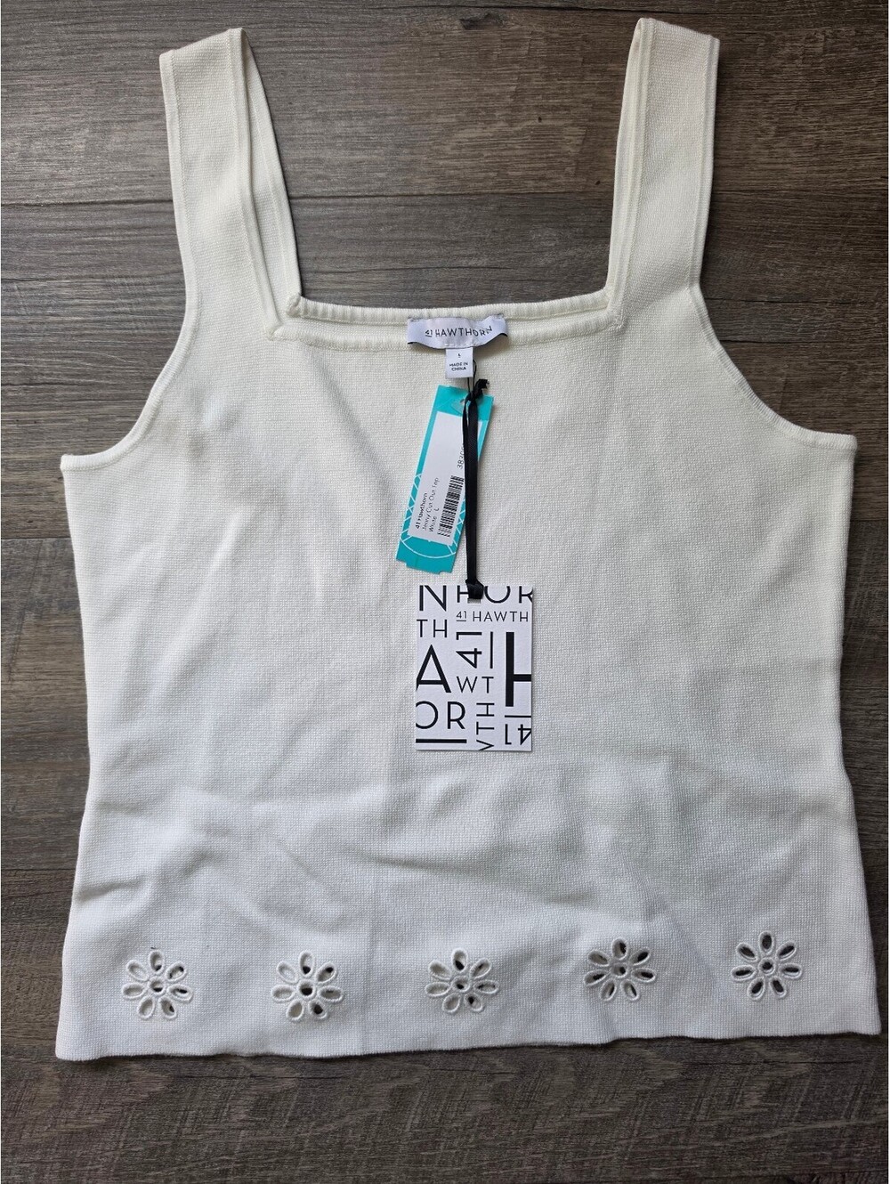 41 Hawthorn Ivory Knit Tank Top with Floral Cutouts Size L